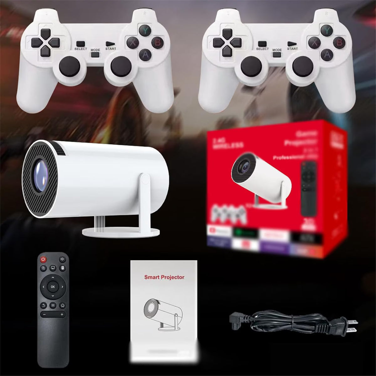 PROJECTEUR SMART TV 4K — VOTRE CINÉMA & CONSOLE DE JEUX À LA MAISON | +15 000 JEUX + 2 MANETTES 🎮