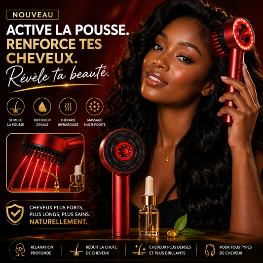 Brosse Massante Capillaire  — Massage Vibrant + Infrarouge + Diffuseur d'Huile