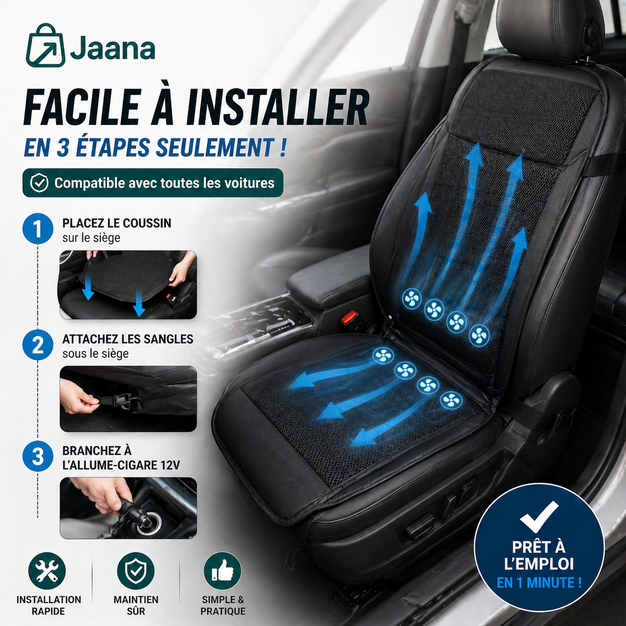 jaanaSeat Pro™ coussin de Siège Ventilé Finis la Sueur dans ton Siège. Finis les Douleurs de Dos.