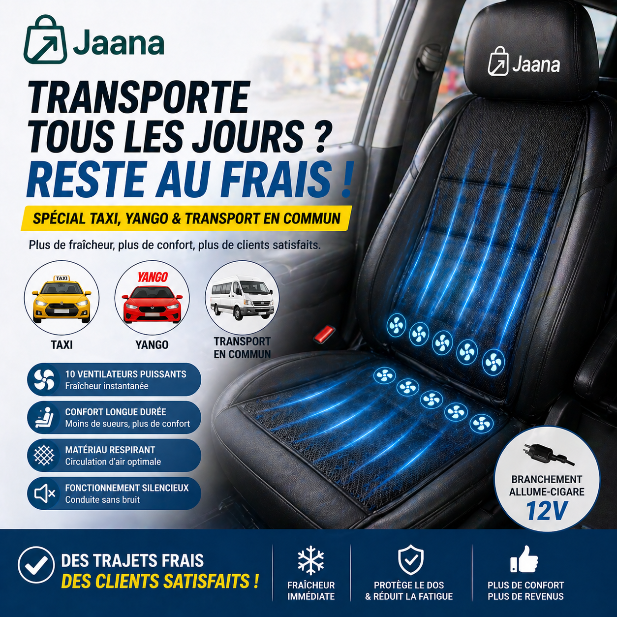 jaanaSeat Pro™ coussin de Siège Ventilé Finis la Sueur dans ton Siège. Finis les Douleurs de Dos.