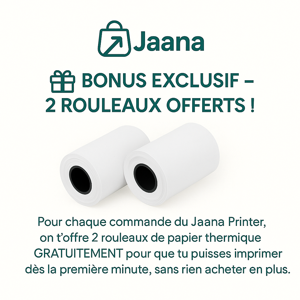 Jaana Printer : Mini Imprimante thermique +2 ROULEAUX OFFERTS + 1an garantie + livraison gratuite