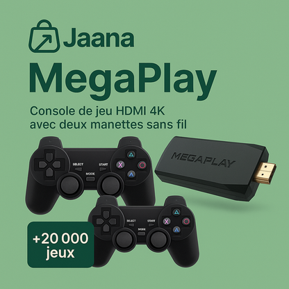 🎮 JAANA MegaPlay™ Game stick – 2 000+ Jeux Rétro (2 Manettes Sans Fil gratuites incluses) + livraison gratuite