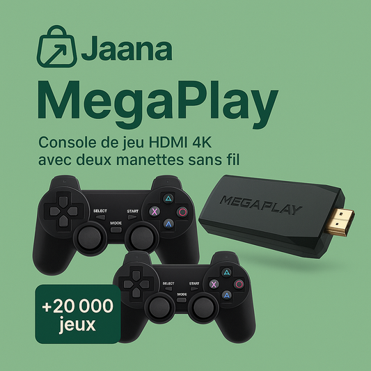 🎮 JAANA MegaPlay™ Game stick – 2 000+ Jeux Rétro (2 Manettes Sans Fil gratuites incluses) + livraison gratuite