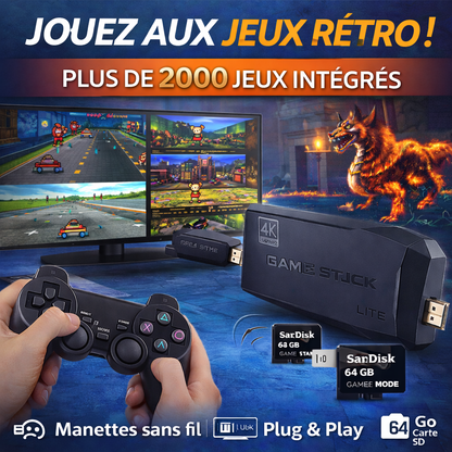 🎮 JAANA MegaPlay™ Game stick – 2 000+ Jeux Rétro (2 Manettes Sans Fil gratuites incluses)