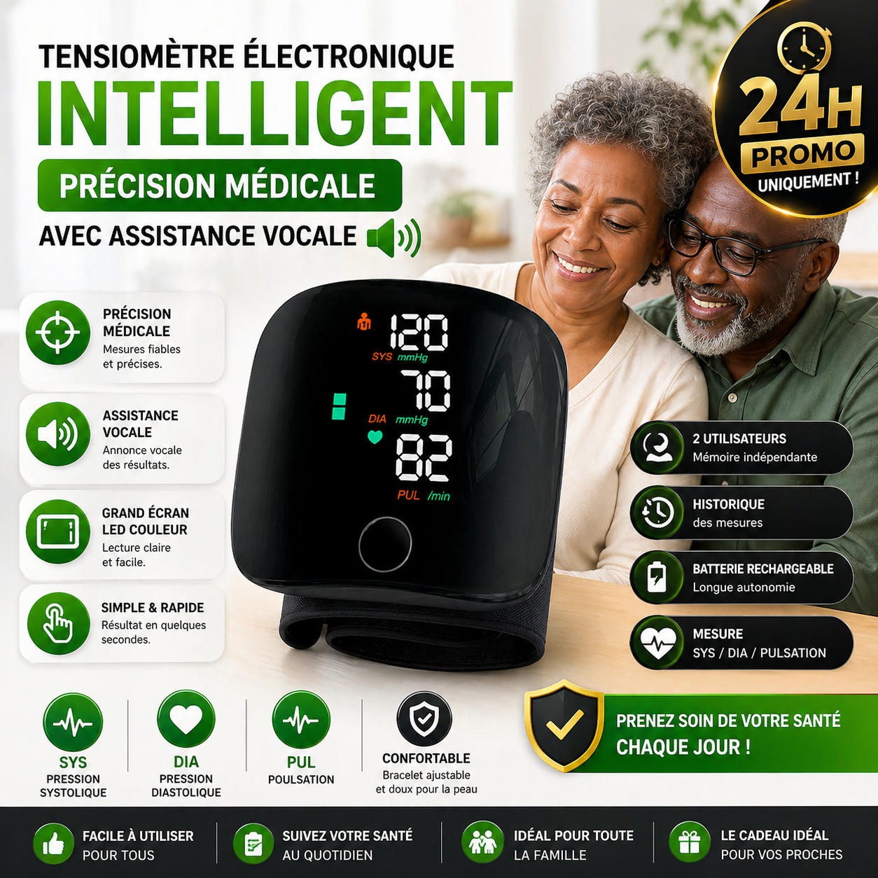 Tensiomètre Électronique Intelligent original – Précision Médicale avec Assistance Vocale 🔊 + chargeur offert et garantie