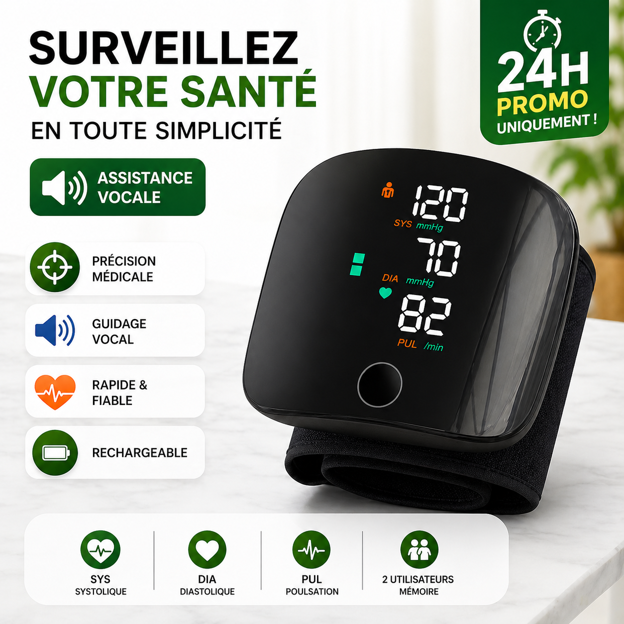 Tensiomètre Électronique Intelligent original – Précision Médicale avec Assistance Vocale 🔊 + chargeur offert et garantie