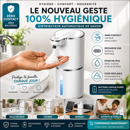 Distributeur Automatique de Savon Sans Contact – Ultra Hygiénique & Recharge USB