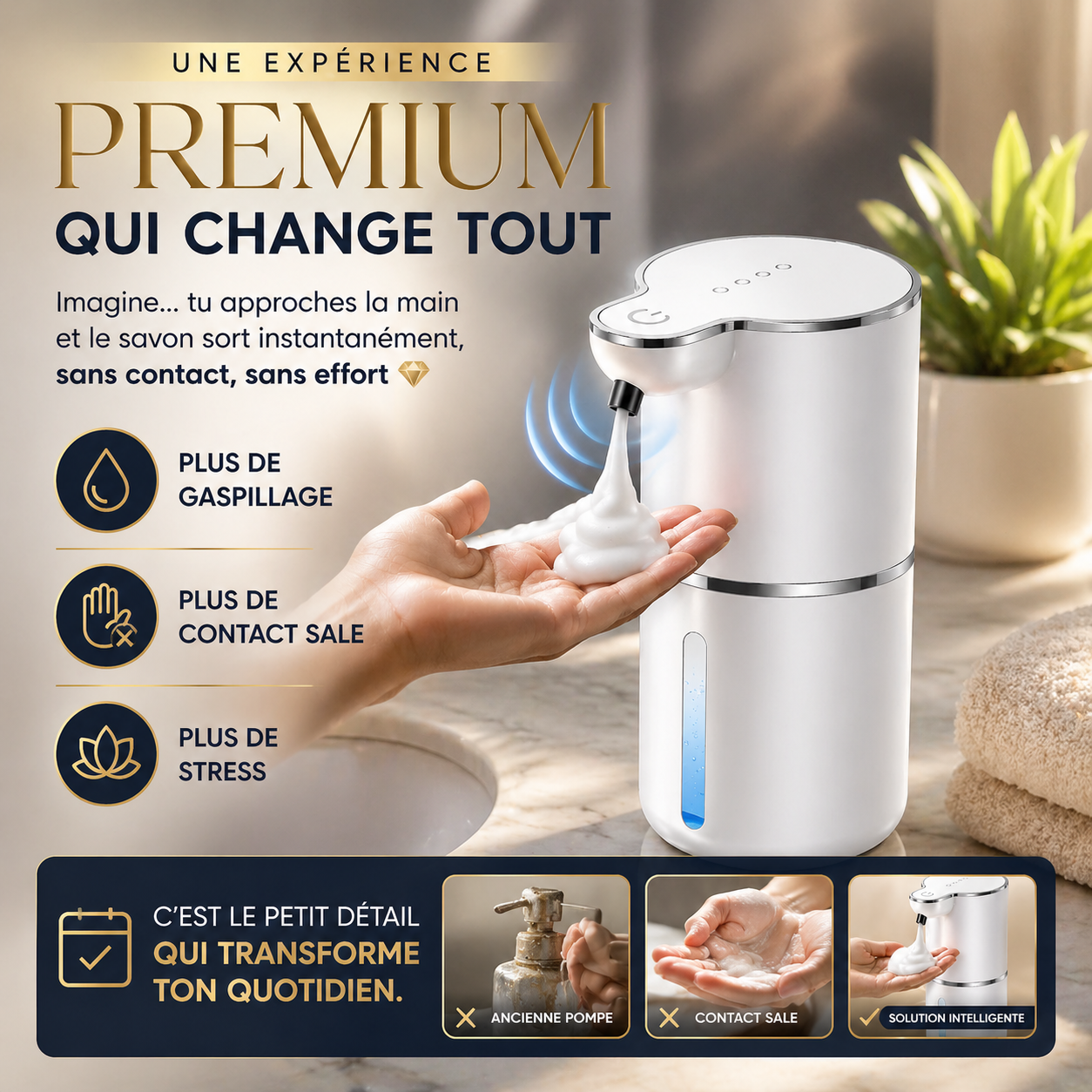 Distributeur Automatique de Savon Sans Contact – Ultra Hygiénique & Recharge USB
