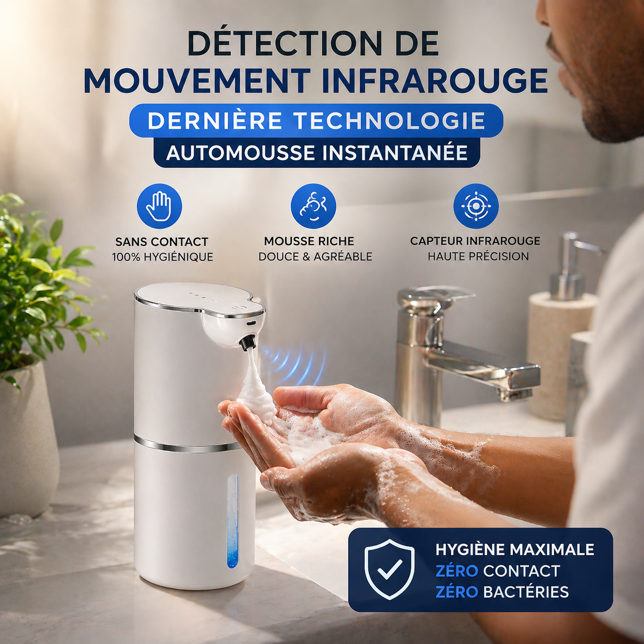 Distributeur Automatique de Savon Sans Contact – Ultra Hygiénique & Recharge USB