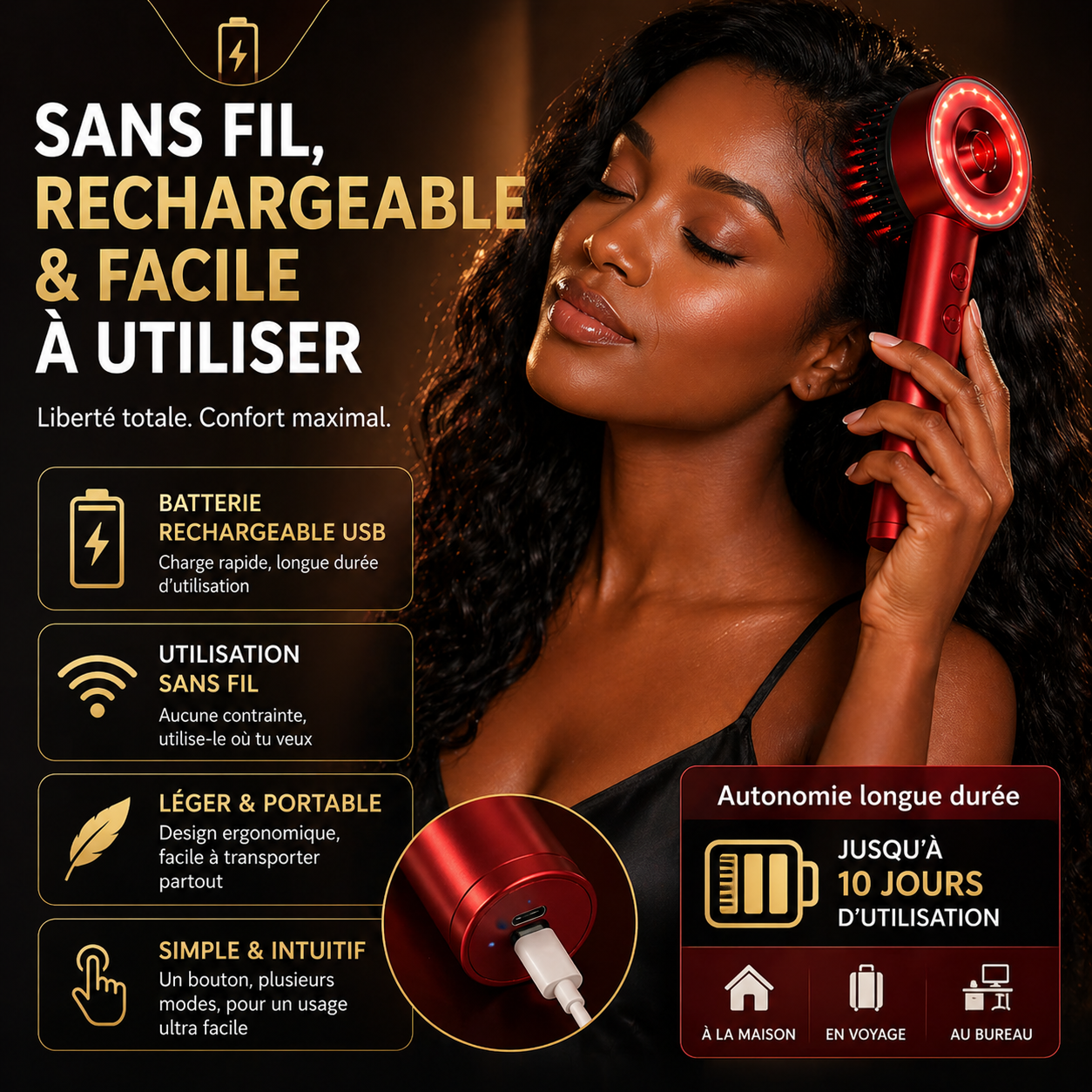 Masseur capillaire avec diffuseur d'huile intégré et thérapie infrarouge
