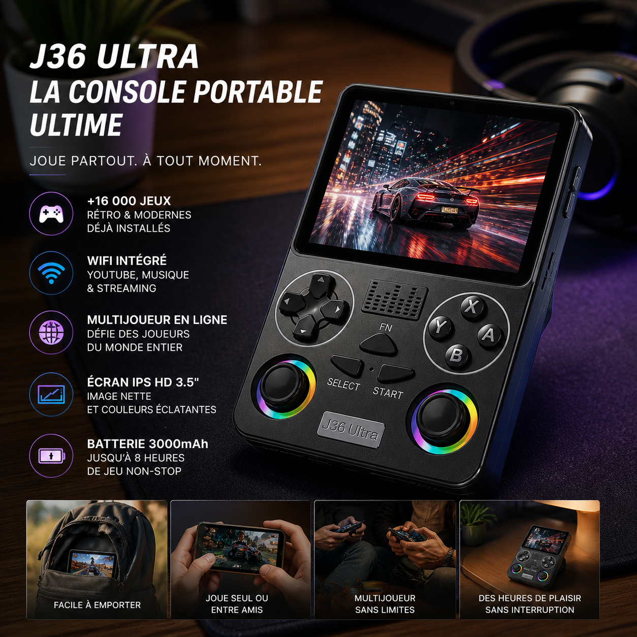 Console de jeux J36 ULTRA — 16 000 Jeux Rétro & Modernes + WiFi, YouTube & Multijoueur en ligne
