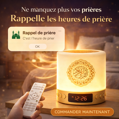 Veilleuse Coranique multifonction  | Coran Intégré, Rappels de Prière, Duas & Horloge